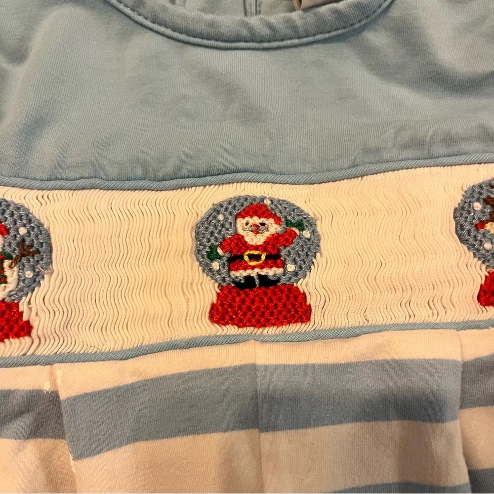 Busy Bee Smocks! Christmas Smocked Snowglobe Santa Stripe Jon Jon Romper 6 Month